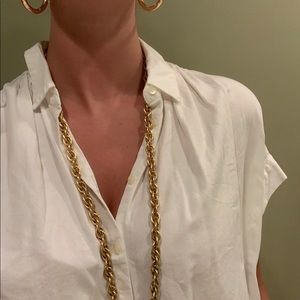 Vintage gold textured long statement necklace
